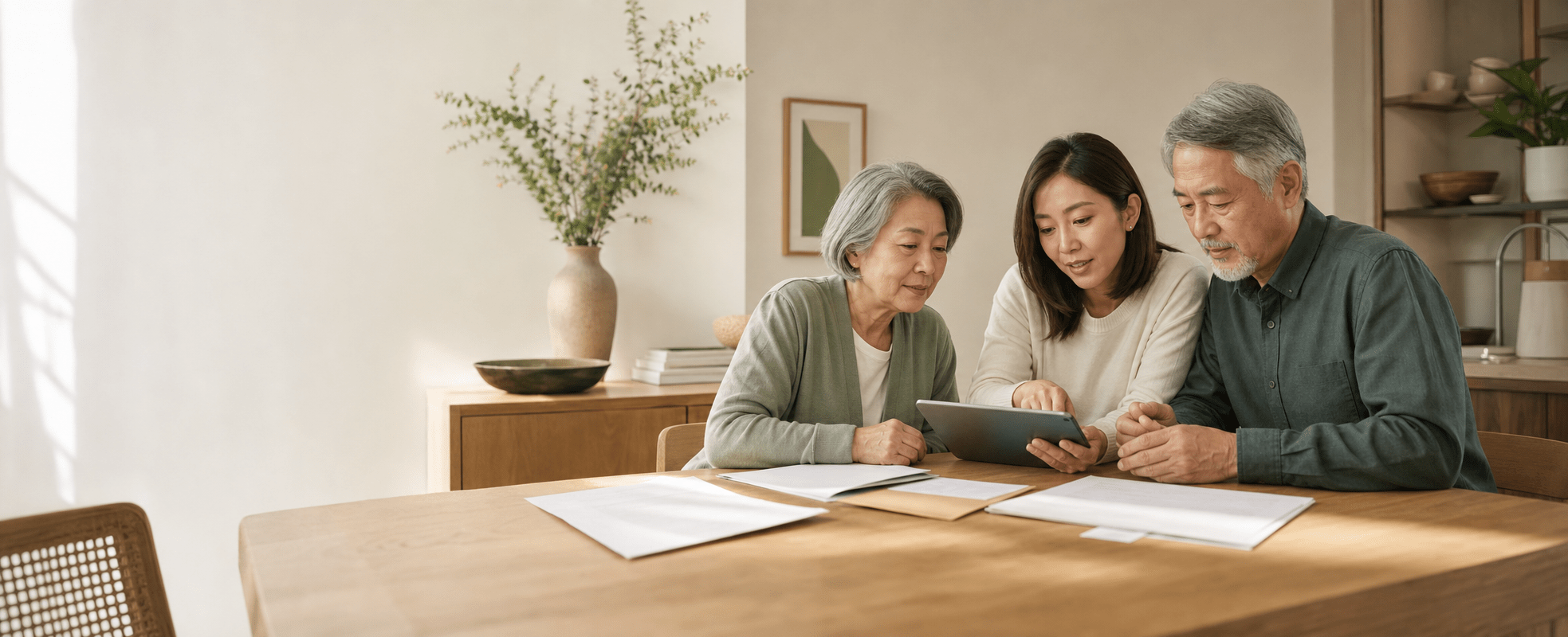 Family organizing digital estate planning documents together