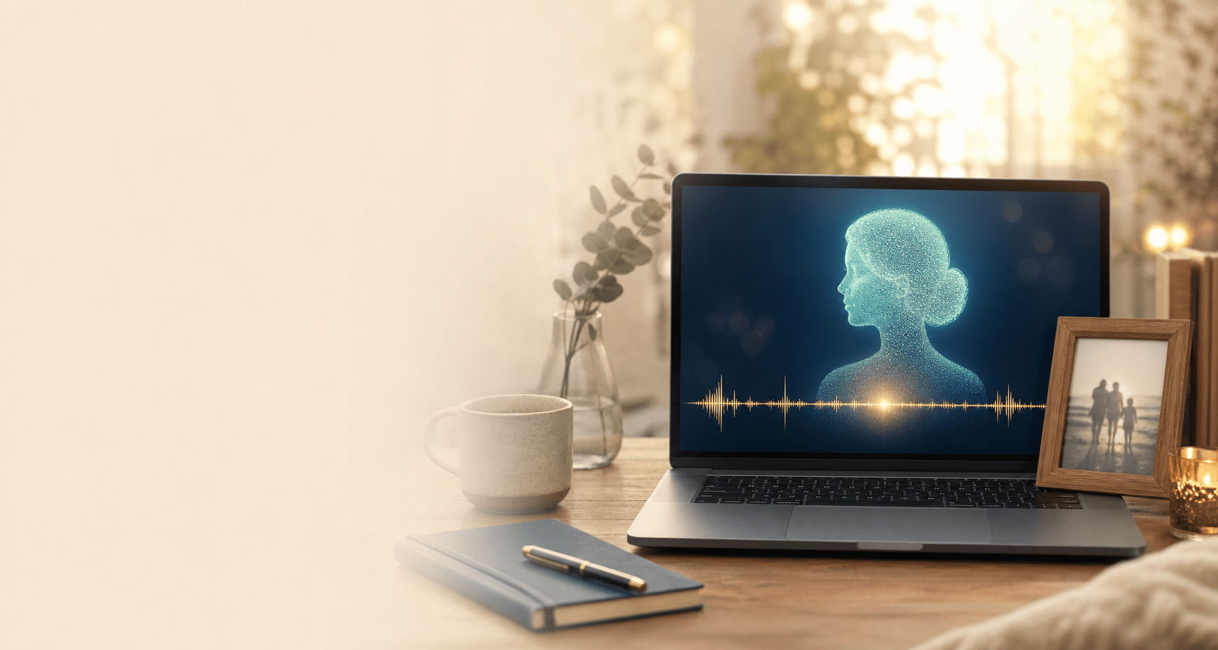 Abstract conversational avatar displayed on a laptop